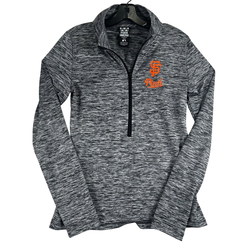 San Francisco Giants Quarter Zip PINK Pullover Womens‎ Medium Gray MLB Sporty